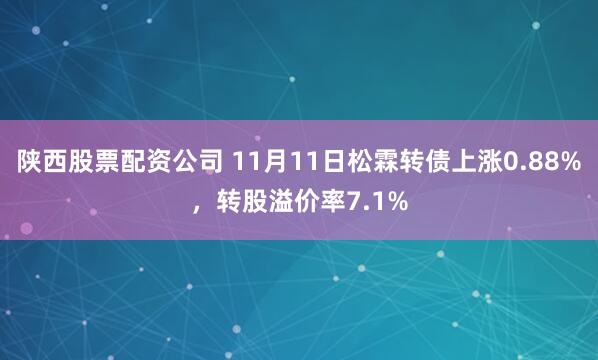 陕西股票配资公司 11月11日松霖转债上涨0.88%,转股溢价率7.1%